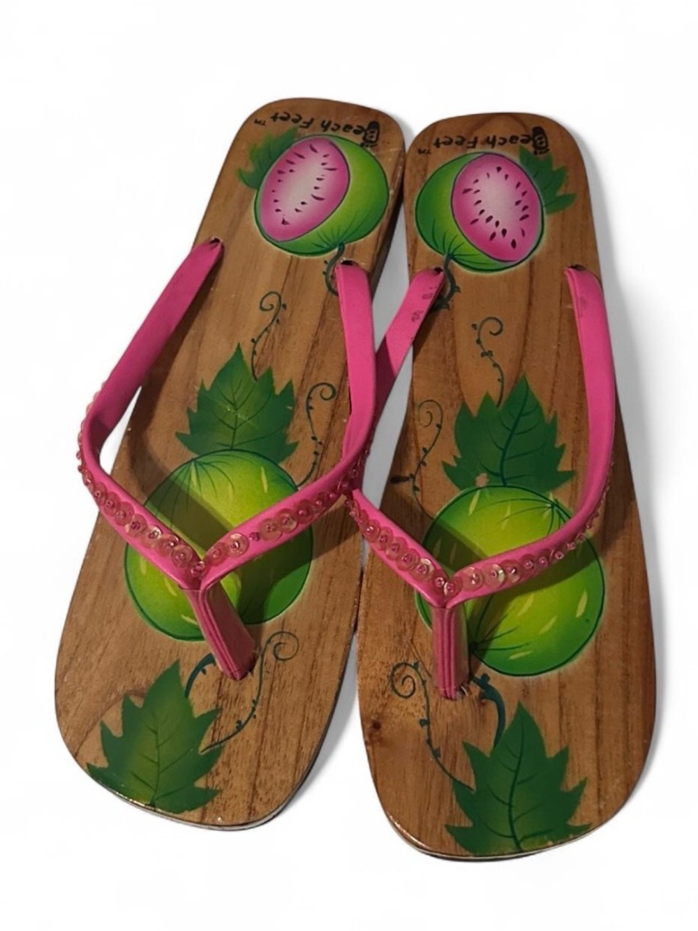 Women's Pink Beaded Flip Flop Sandals